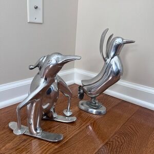 Penguin Sculptures Aluminum Figurine Skiing Decor Modernist Art Set‎